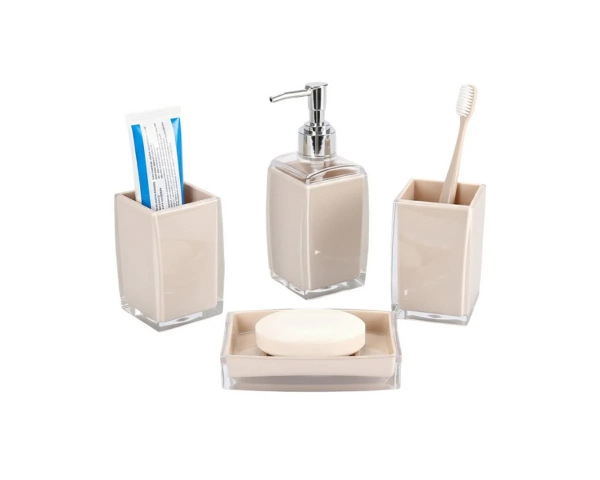 Cheffinger Badaccessoire-Set 4-teilig, Seifenspender, Zahnbürstenhalter, Schale & Organizer, 4 tlg. - Bild 2