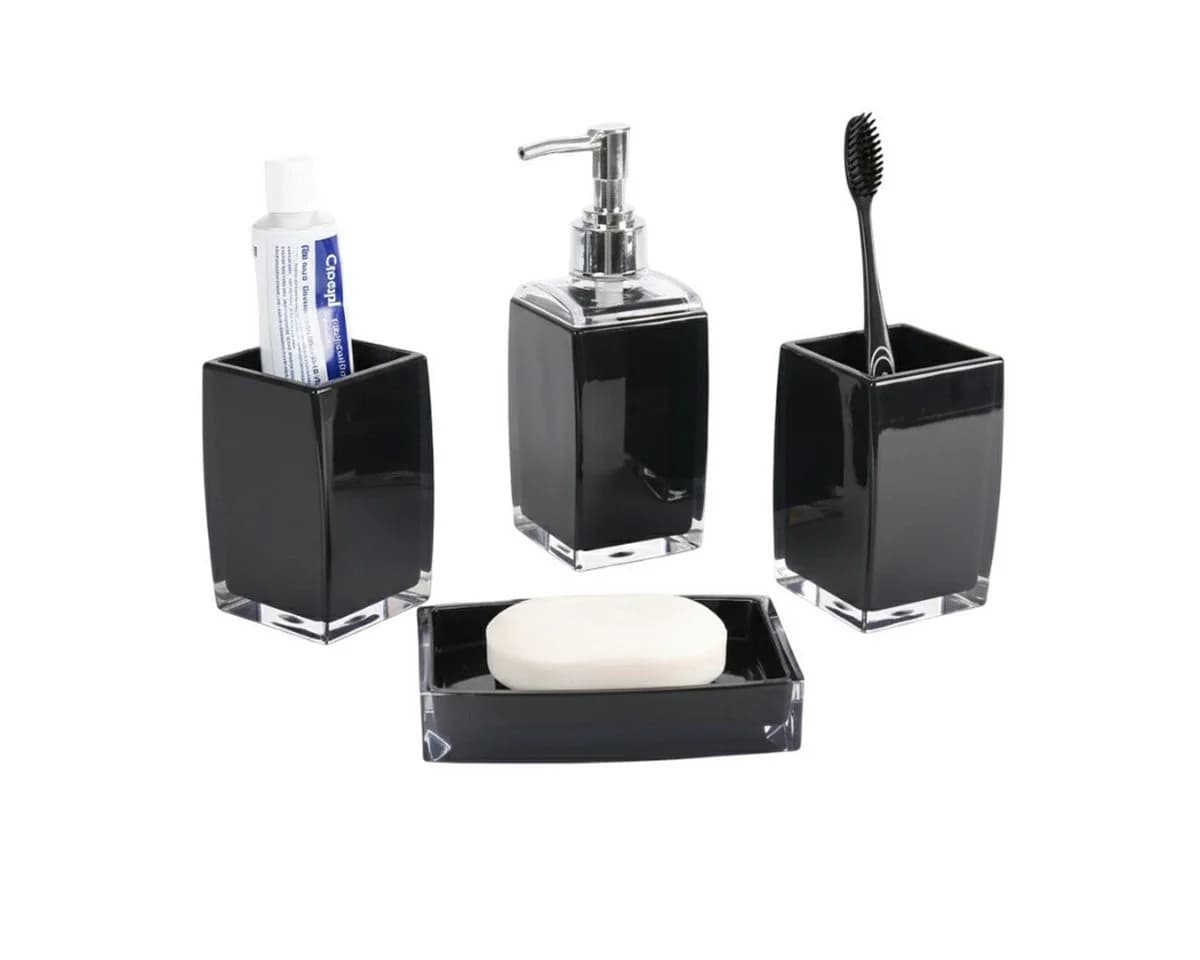 Cheffinger Badaccessoire-Set 4-teilig Seifenspender Zahnbürstenhalter Schale Organizer - Bild 2