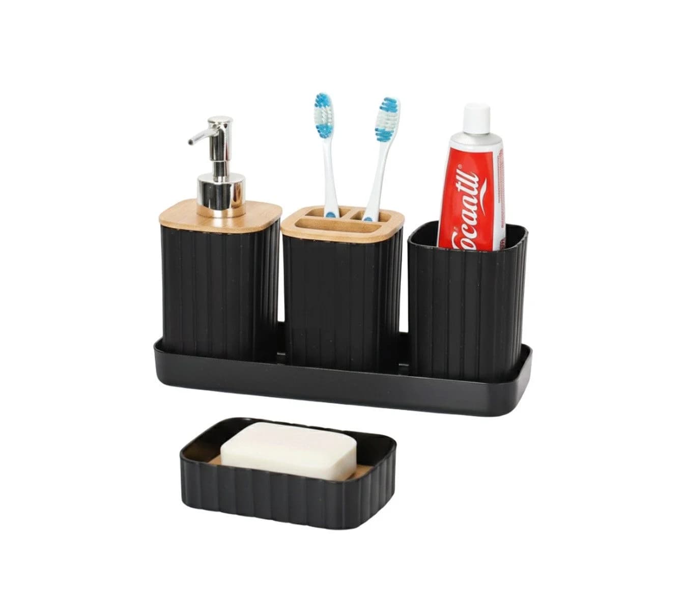 Cheffinger Badaccessoire-Set 5-tlg. Schwarz Modern - Bild 2