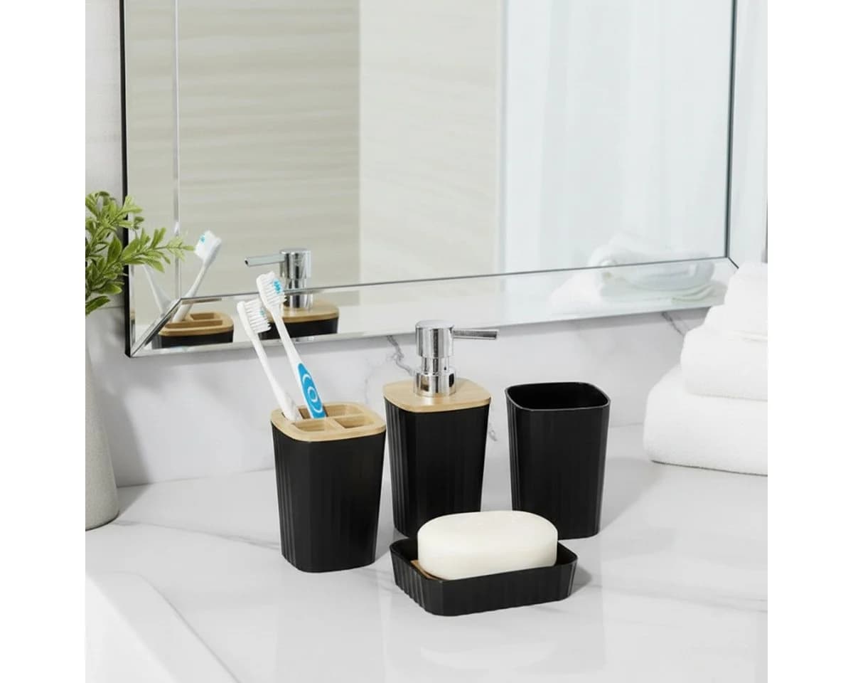 Cheffinger Badaccessoire-Set 5-tlg. Schwarz Modern - Bild 3