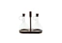 Almina Öl- & Essigspender Set mit Holzständer, 2x 350ml Glasflaschen Bild 2
