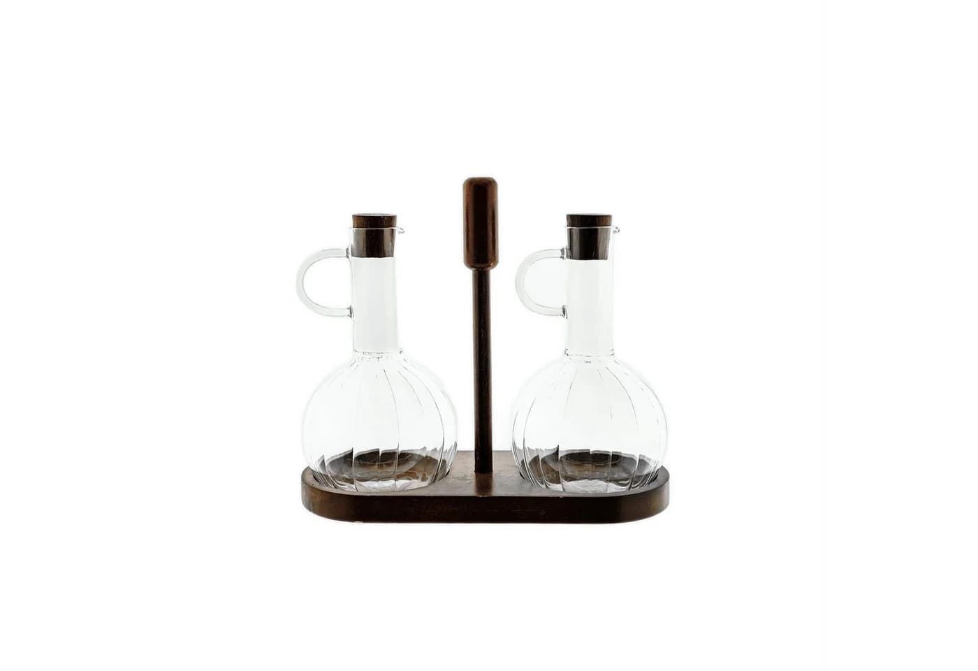 Almina Öl- & Essigspender Set mit Holzständer, 2x 350ml Glasflaschen - Bild 2