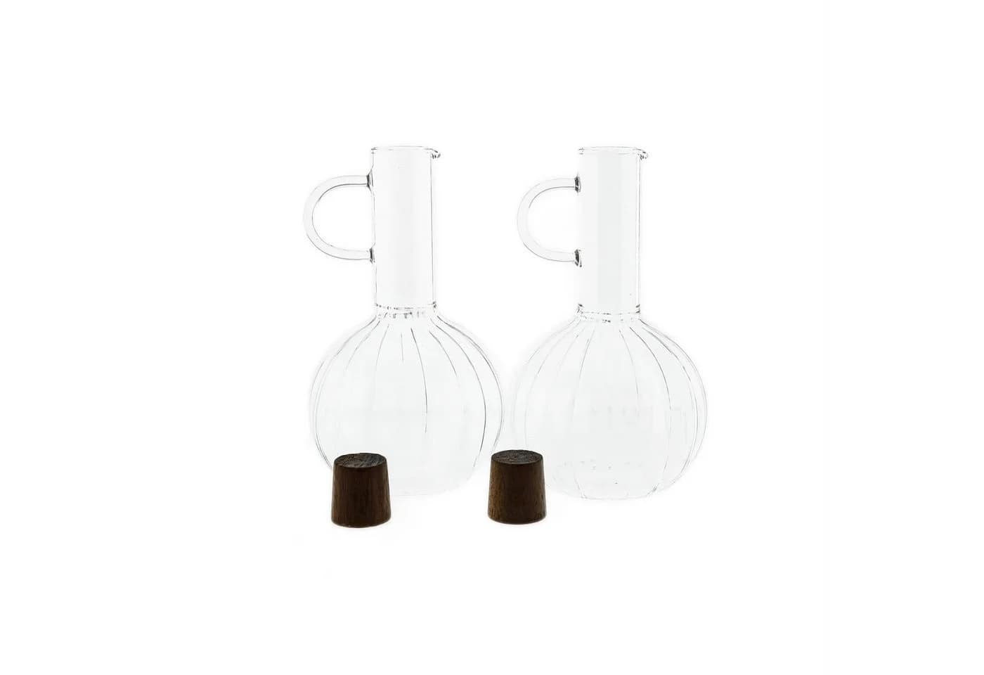 Almina Öl- & Essigspender Set mit Holzständer, 2x 350ml Glasflaschen - Bild 3