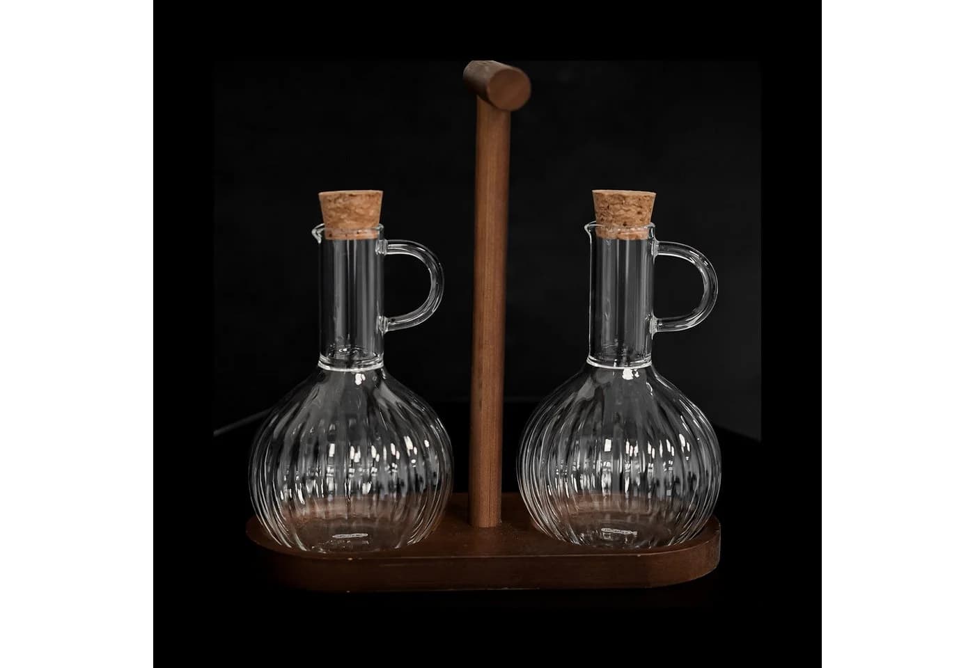 Mulex Öl- & Essigspender Set 2-tlg. mit Holzständer 320 ml Relief-Design Braun - Bild 5