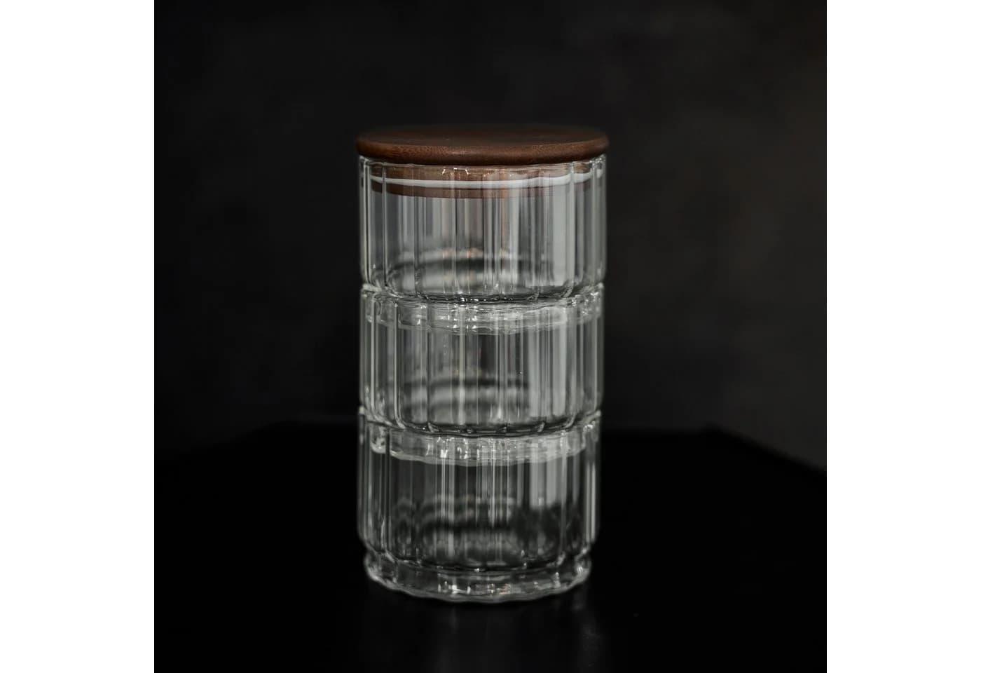 Mulex Aufbewahrungsdose Glas Holzdeckel 3-teilig stapelbar - Bild 5