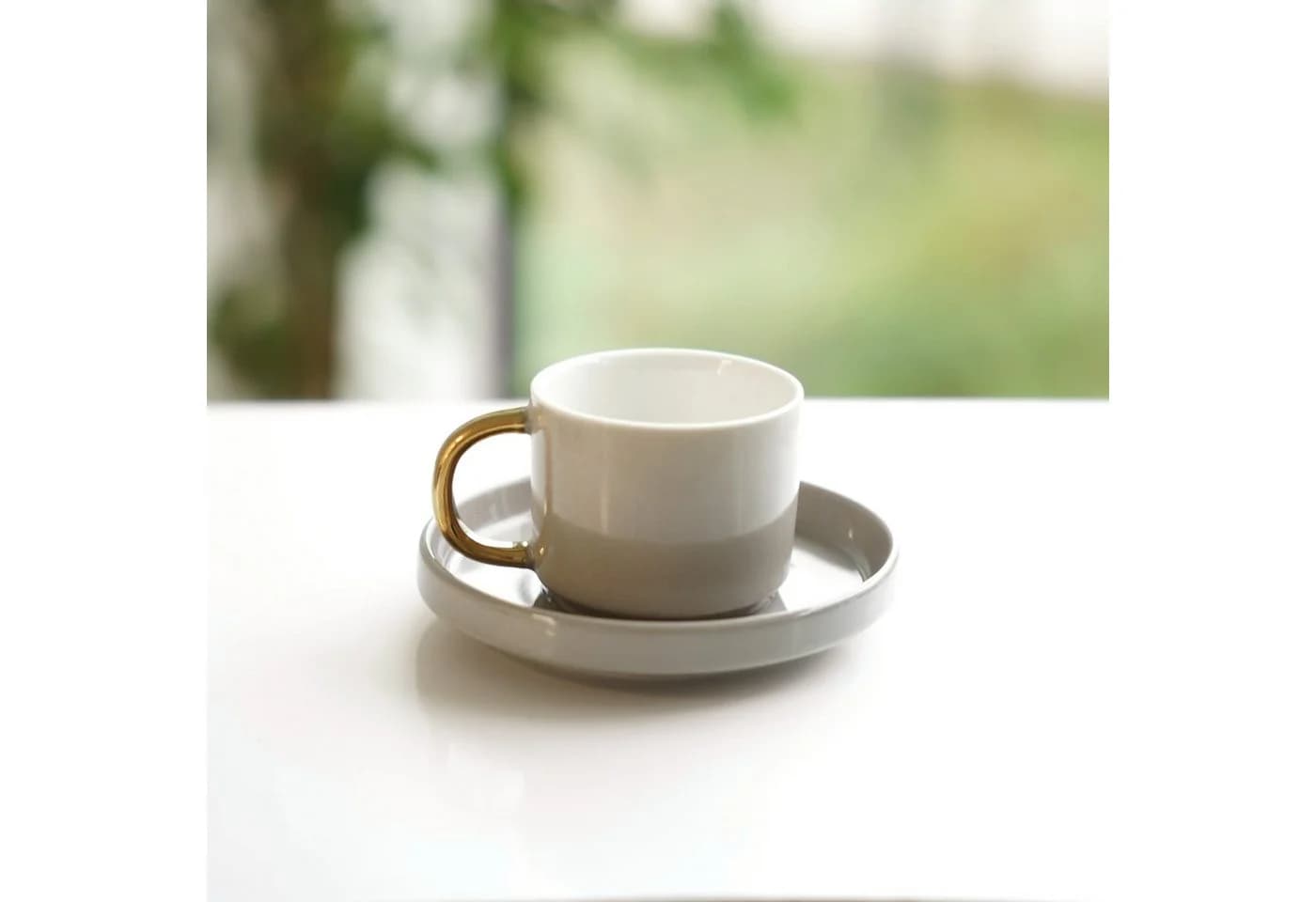 Mulex Kaffeeservice 12-tlg. Mokkatassen Set Taupe/Gold Porzellan