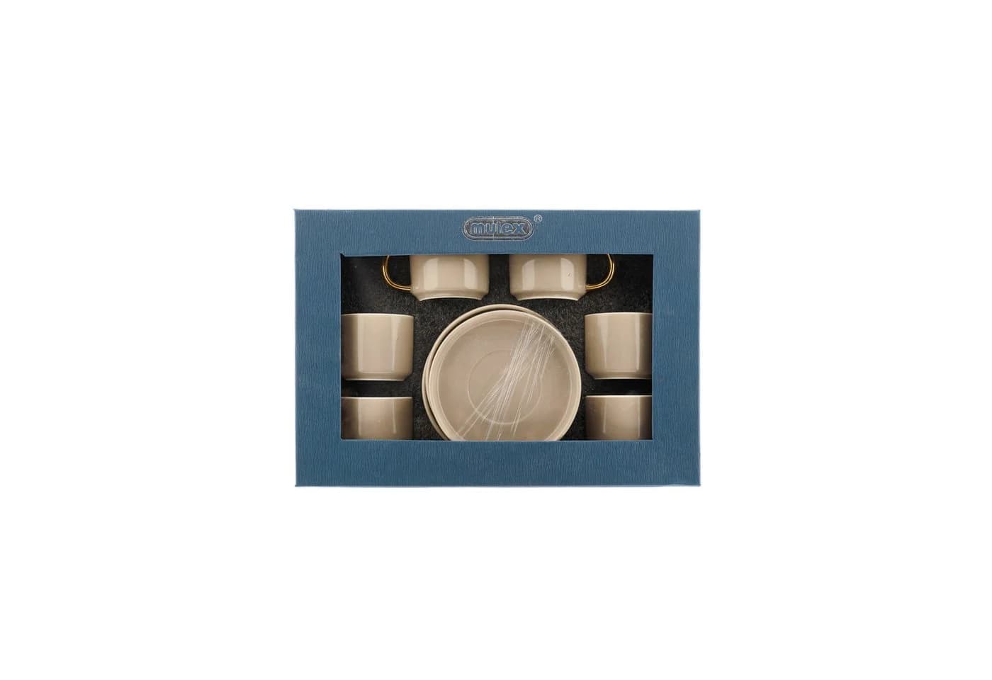 Mulex Kaffeeservice 12-tlg. Mokkatassen Set Taupe/Gold Porzellan - Bild 4