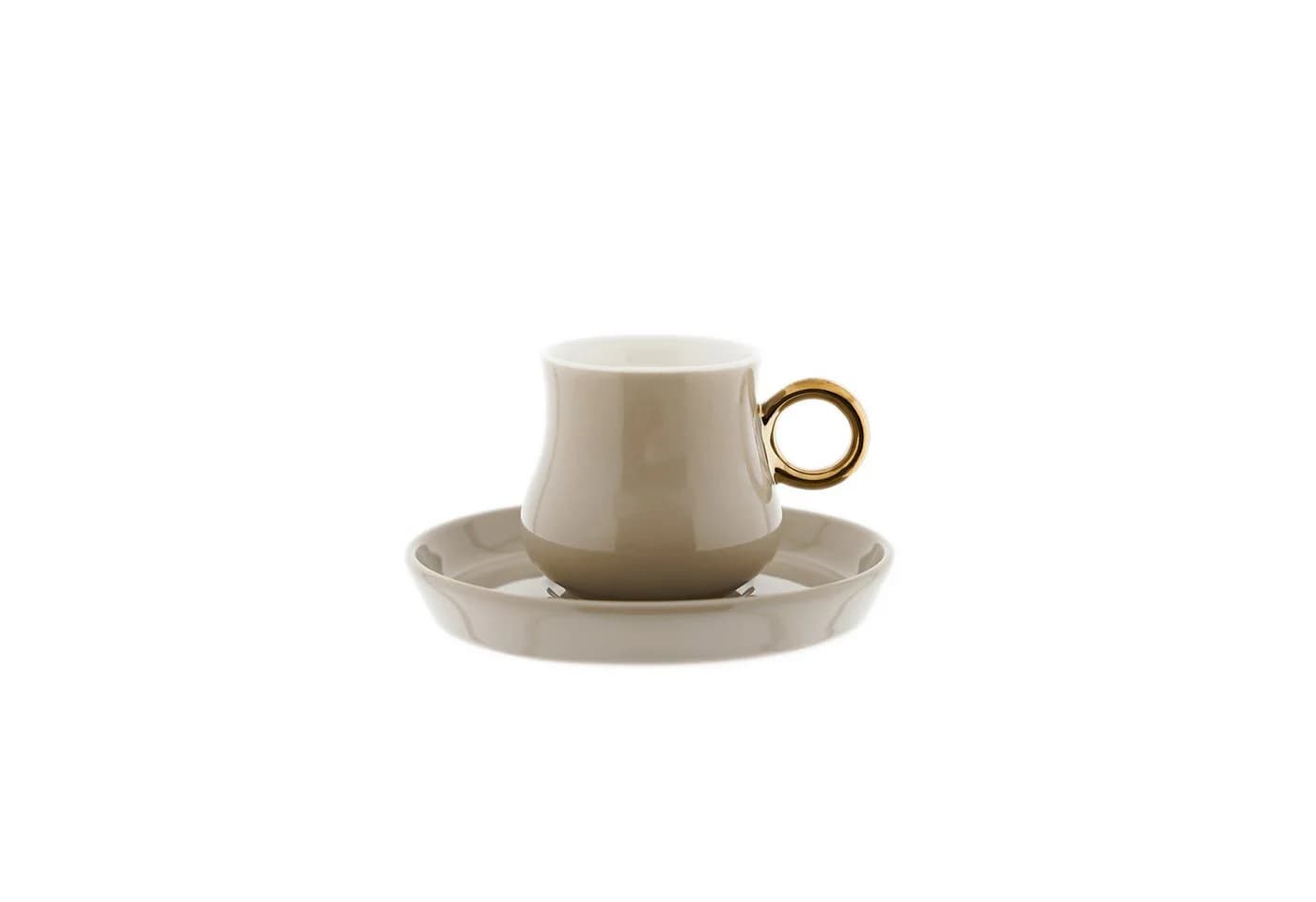 Mulex Kaffeeservice 12-tlg Mokkatassen Set Taupe/Gold Porzellan - Bild 2