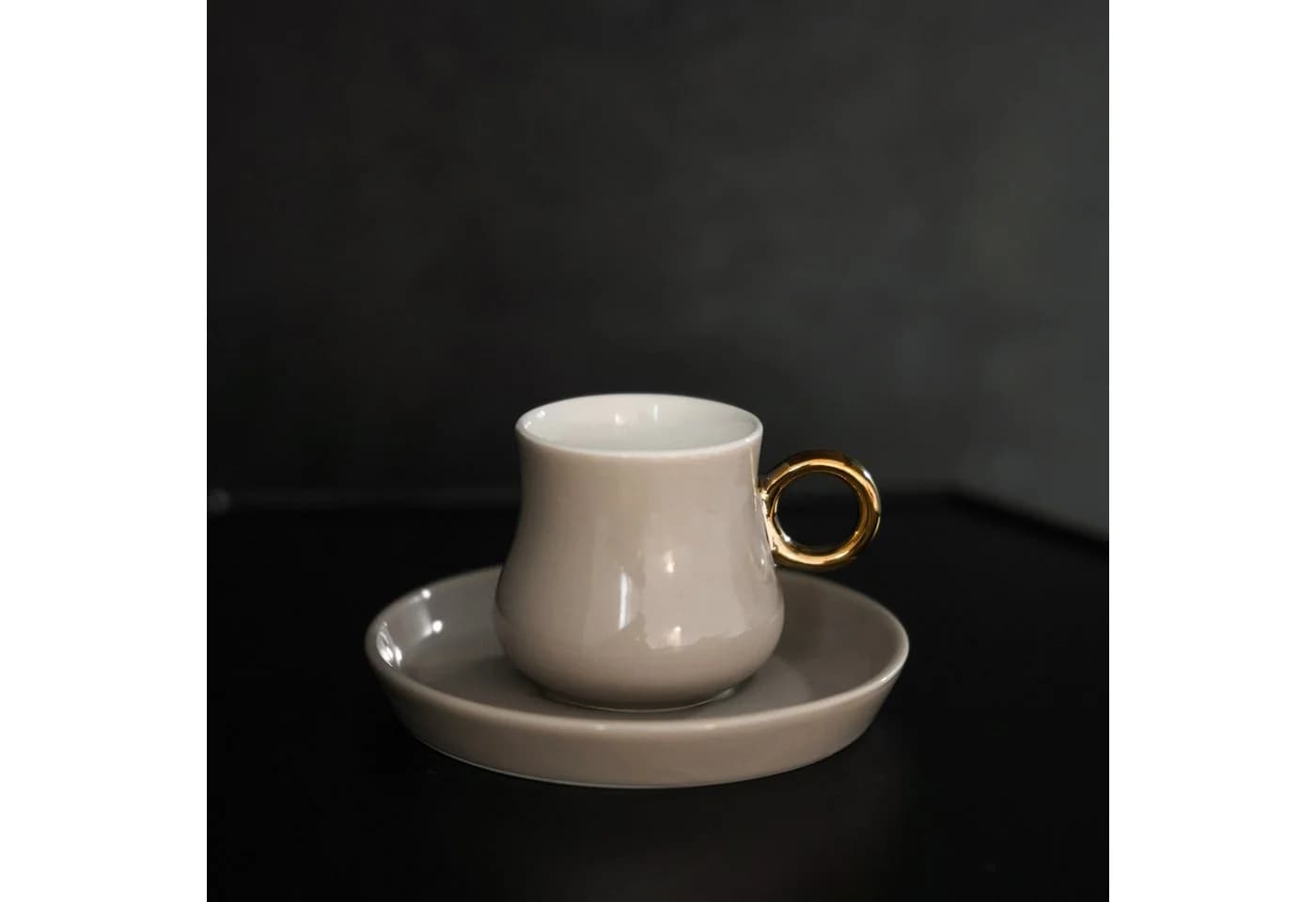 Mulex Kaffeeservice 12-tlg Mokkatassen Set Taupe/Gold Porzellan - Bild 3