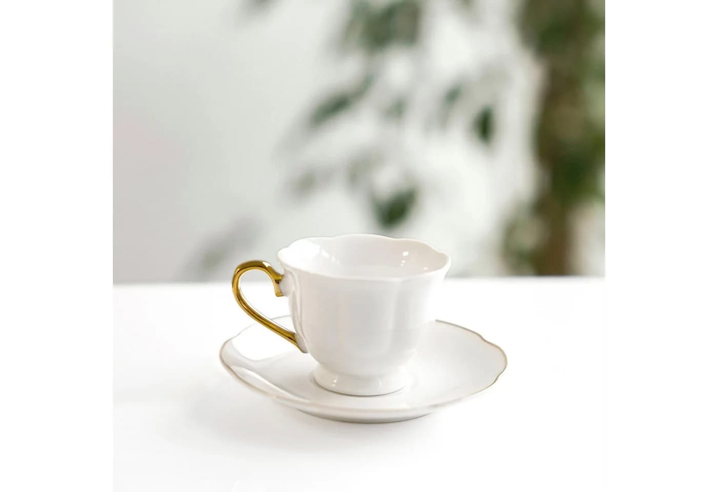 Mulex Kaffeeservice 12-tlg. Mokkatassen-Set Weiß/Gold Porzellan