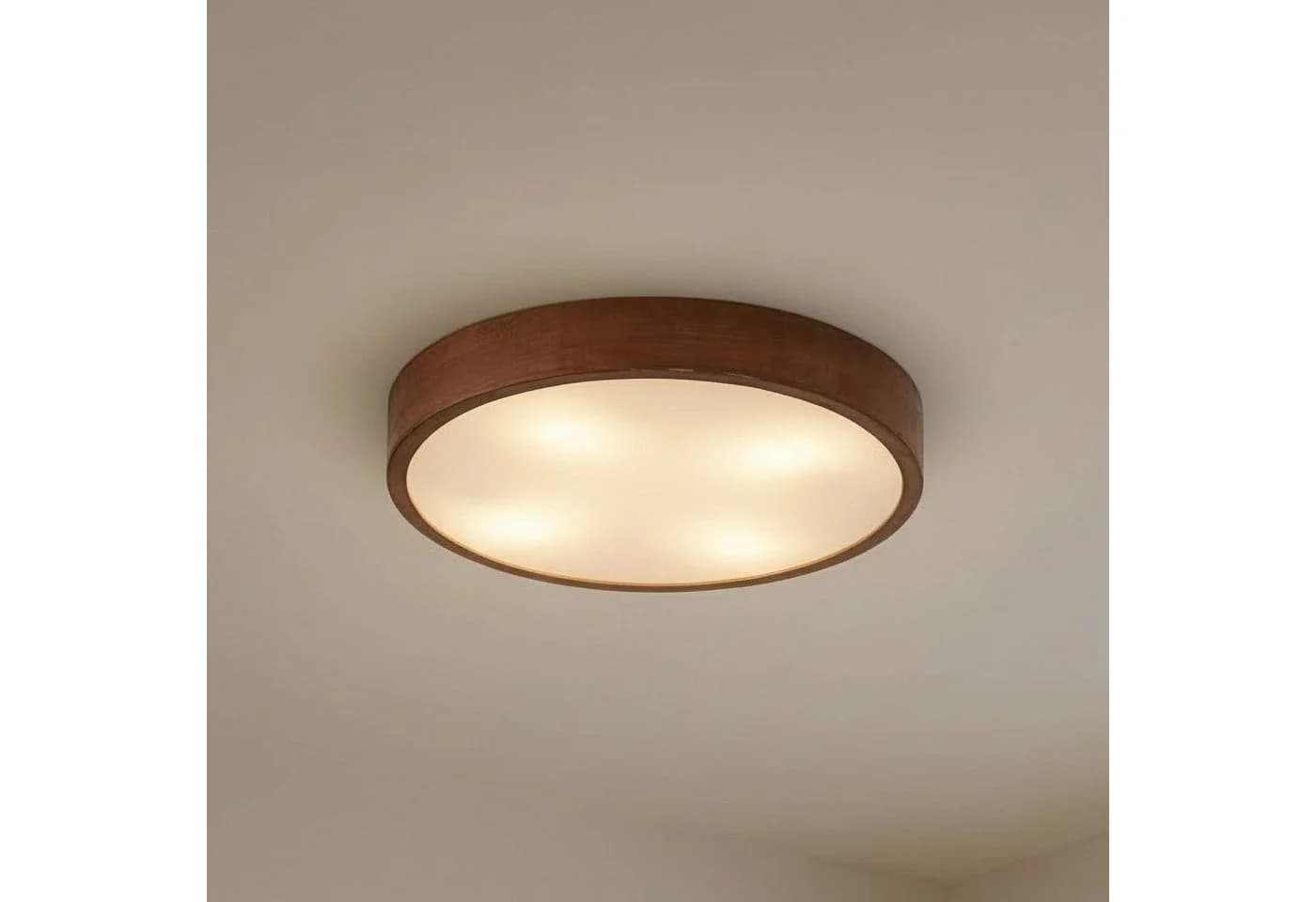 Lindby Deckenleuchte Tanju, Ø 50cm, Walnussholz, 4-flg., E27