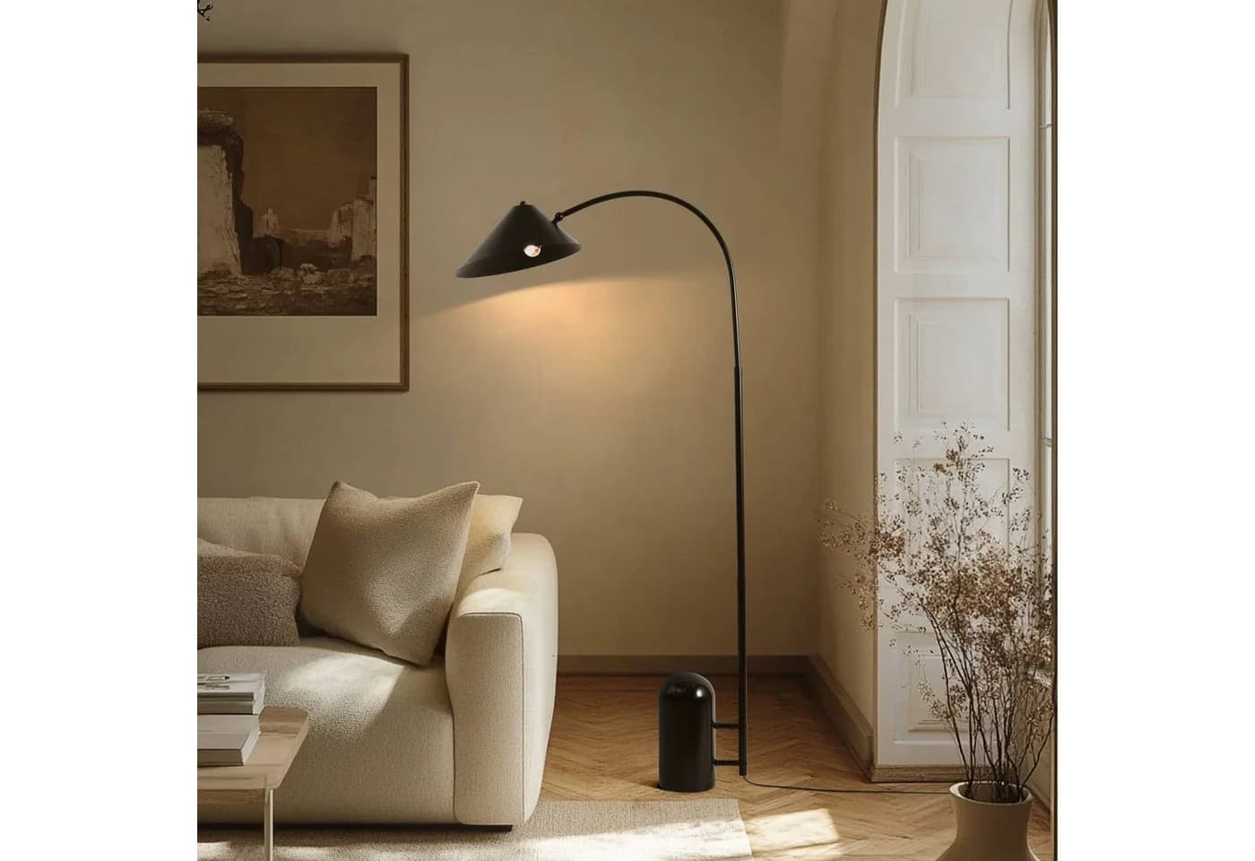 Lucande Stehleuchte Alviero, 157 cm, Schwarz, Metall, Marmor - Bild 3