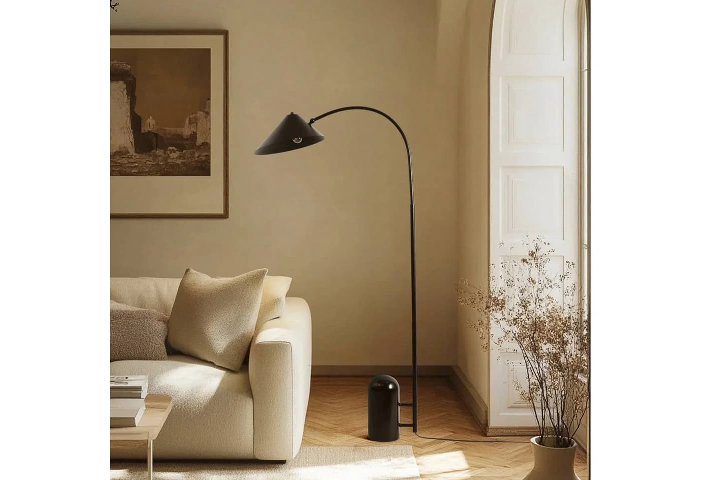 Lucande Stehleuchte Alviero, 157 cm, Schwarz, Metall, Marmor - Bild 4