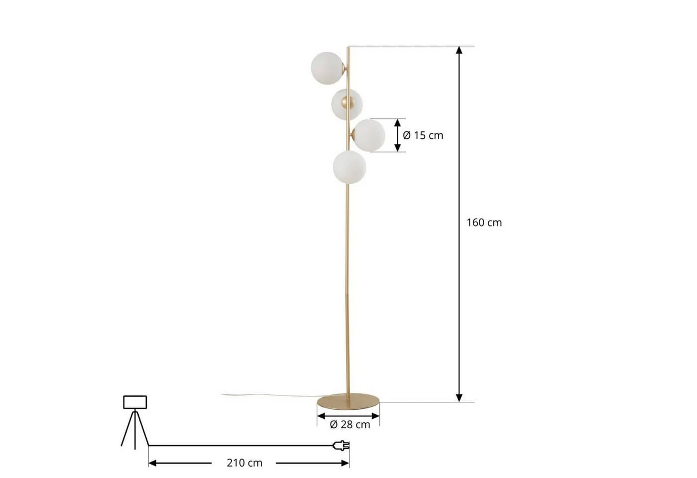 Lucande Stehleuchte Isandro, opal/gold, 4-flg., Glas/Metall - Bild 5