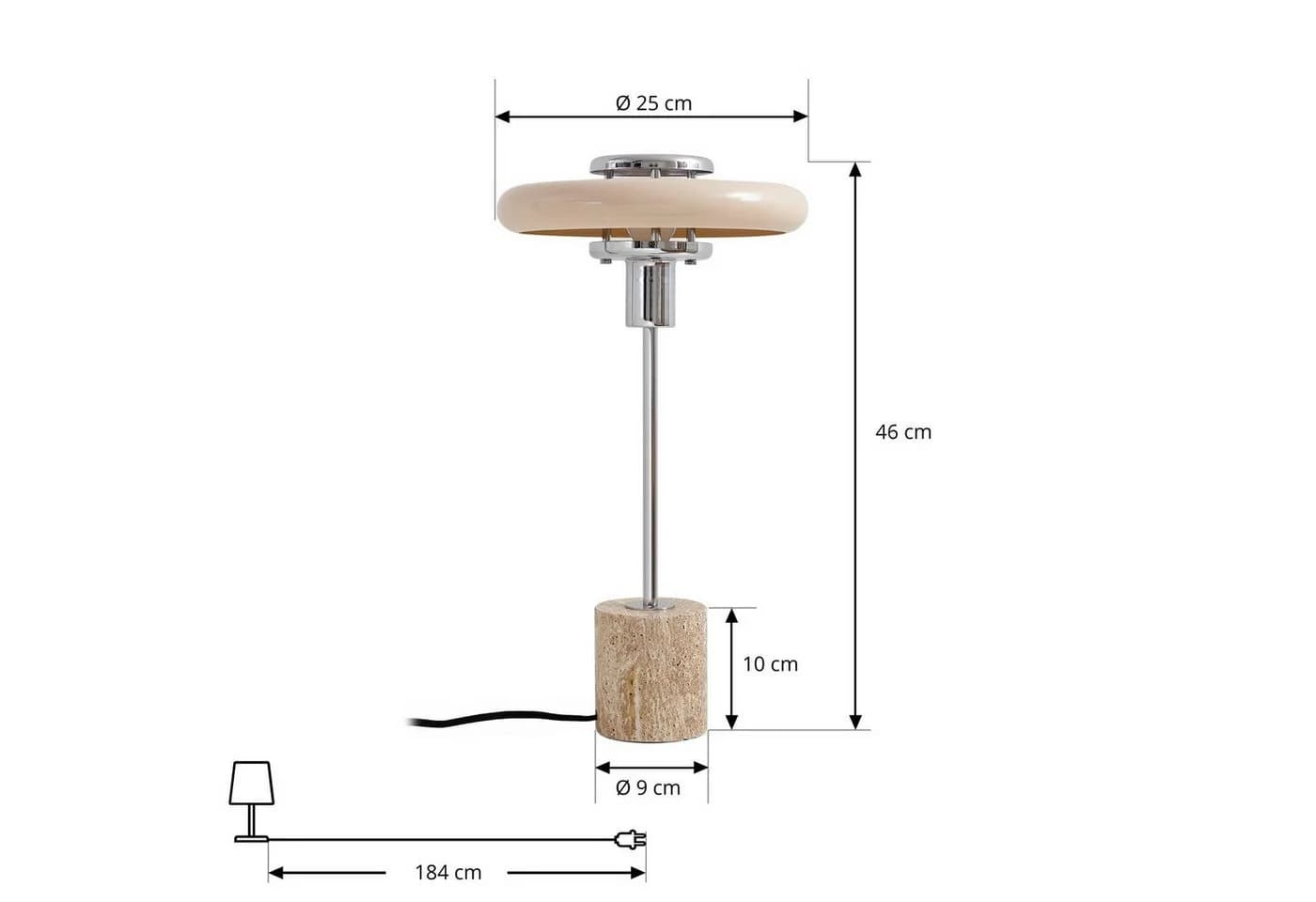 Lindby Tischleuchte Branford Retro Beige Metall Travertin - Bild 4