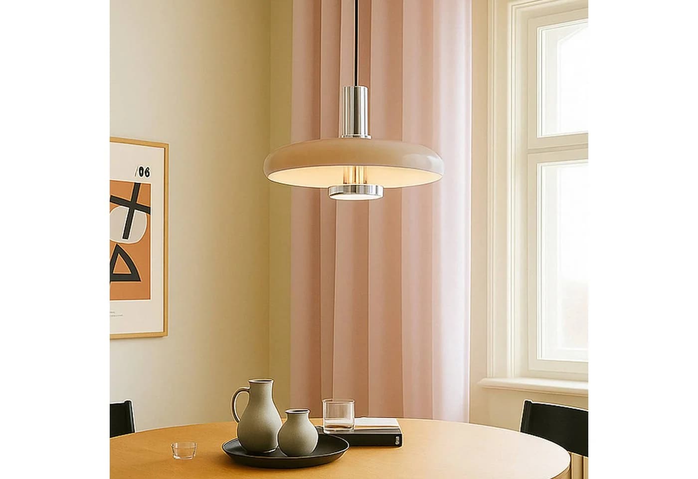 Lindby Pendelleuchte Branford Retro Ø 35 cm Beige Metall