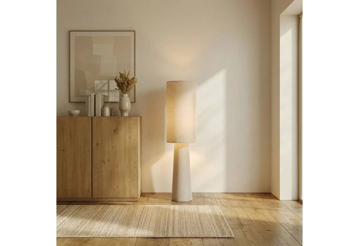 Lindby Stehleuchte Elfie, 124 cm, Beige, Leinen, 2x E27 - Bild 3