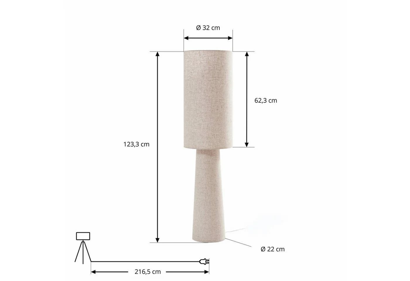 Lindby Stehleuchte Elfie, 124 cm, Beige, Leinen, 2x E27 - Bild 5