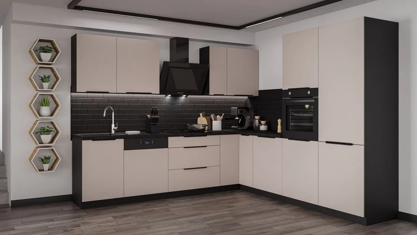 Küchen-Preisbombe Winkelküche ARONA Kaschmir beige Schwarz - Bild 2