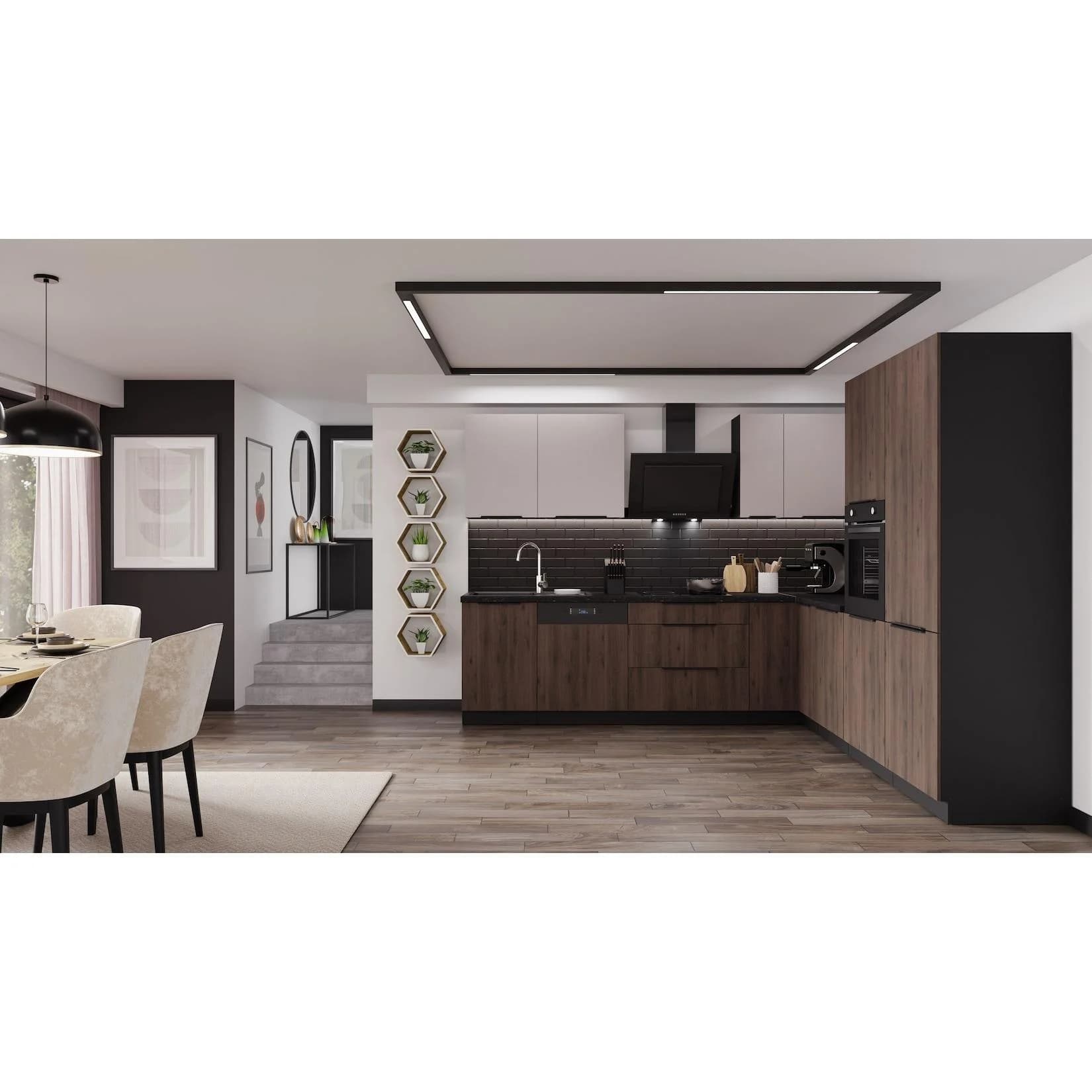 Winkelküche MONZA + ARONA 280x270 cm Küchenzeile Eckküche Nußbaum Kaschmir