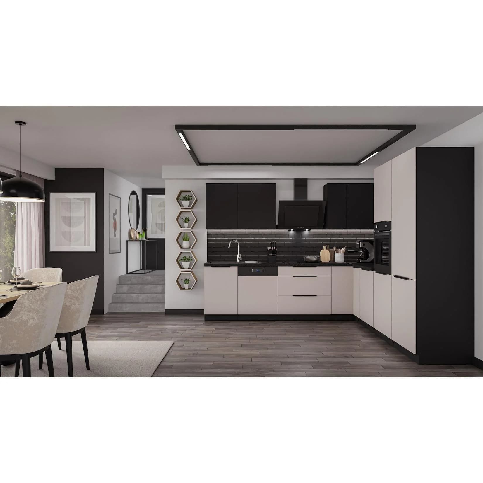 Winkelküche ARONA + SIENA 280x270 Kaschmir Schwarz Eckküche