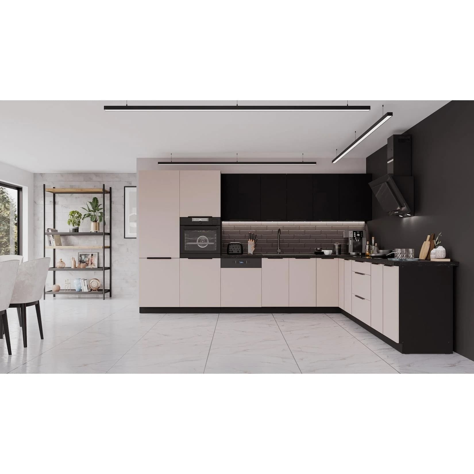 Winkelküche ARONA + SIENA 350x290 Kaschmir Schwarz Modern