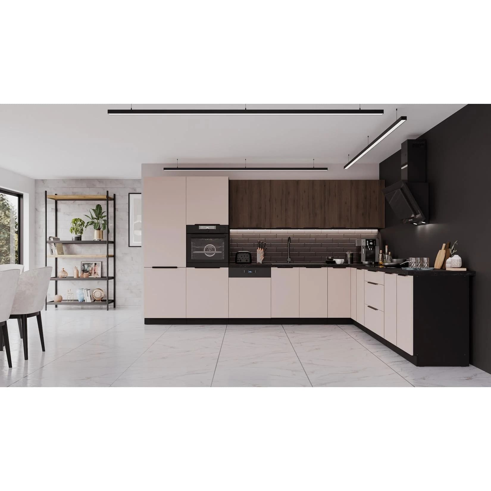 Winkelküche ARONA + MONZA 350x290 cm Küchenzeile Eckküche Nußbaum Kaschmir
