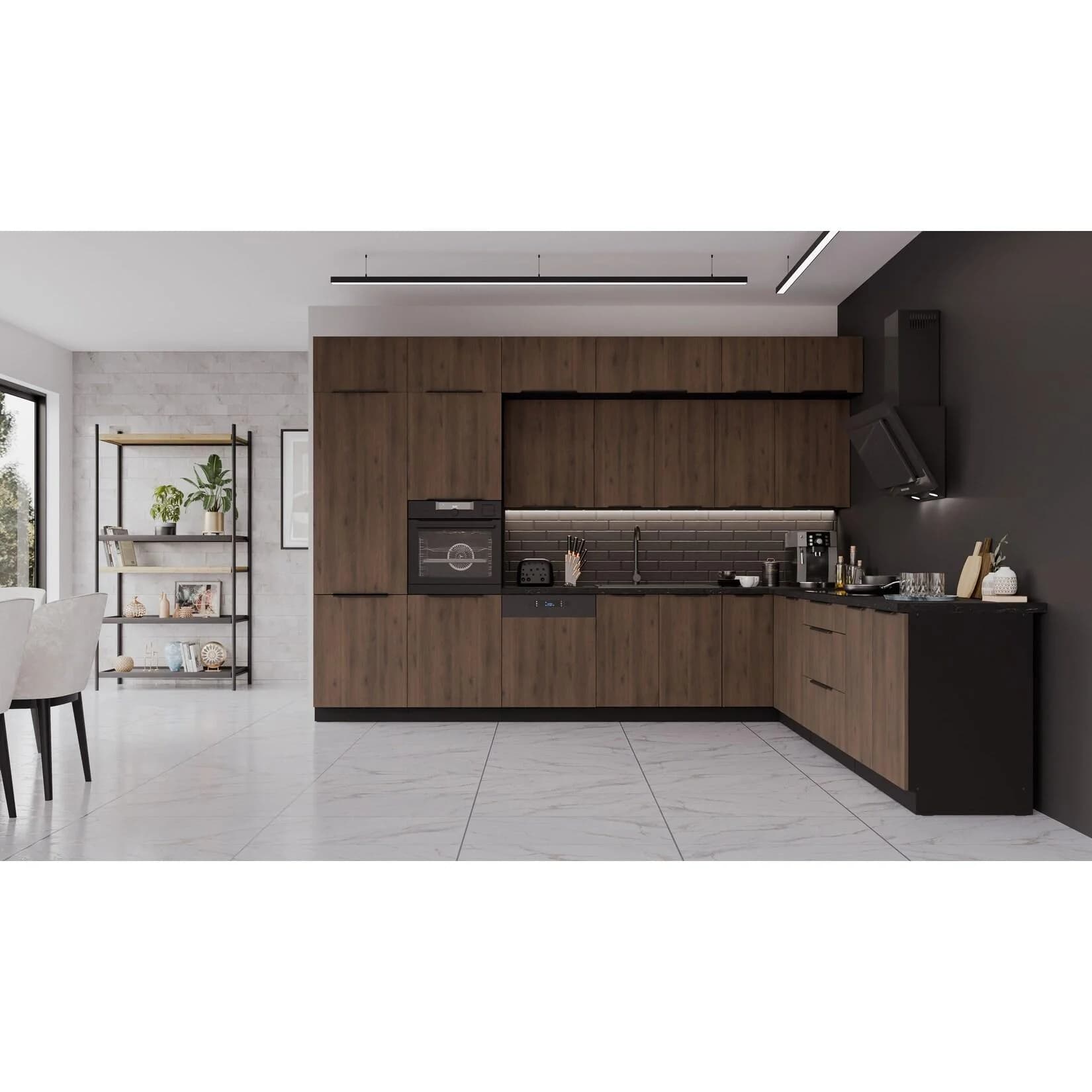 Winkelküche MONZA 350x290 Eckküche Nussbaum Schwarz Modern