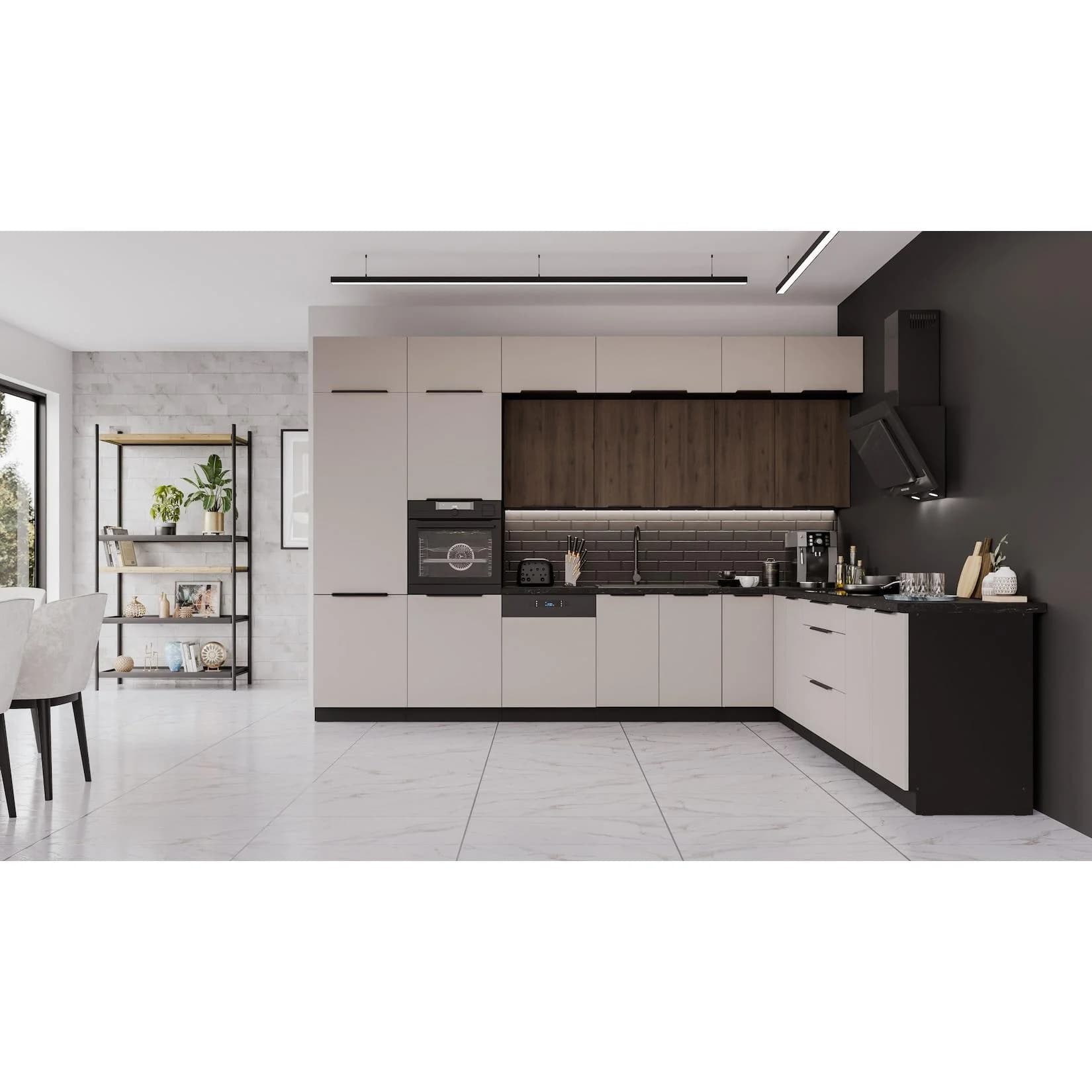 Winkelküche ARONA MONZA 350x290 Kaschmir Braun Schwarz