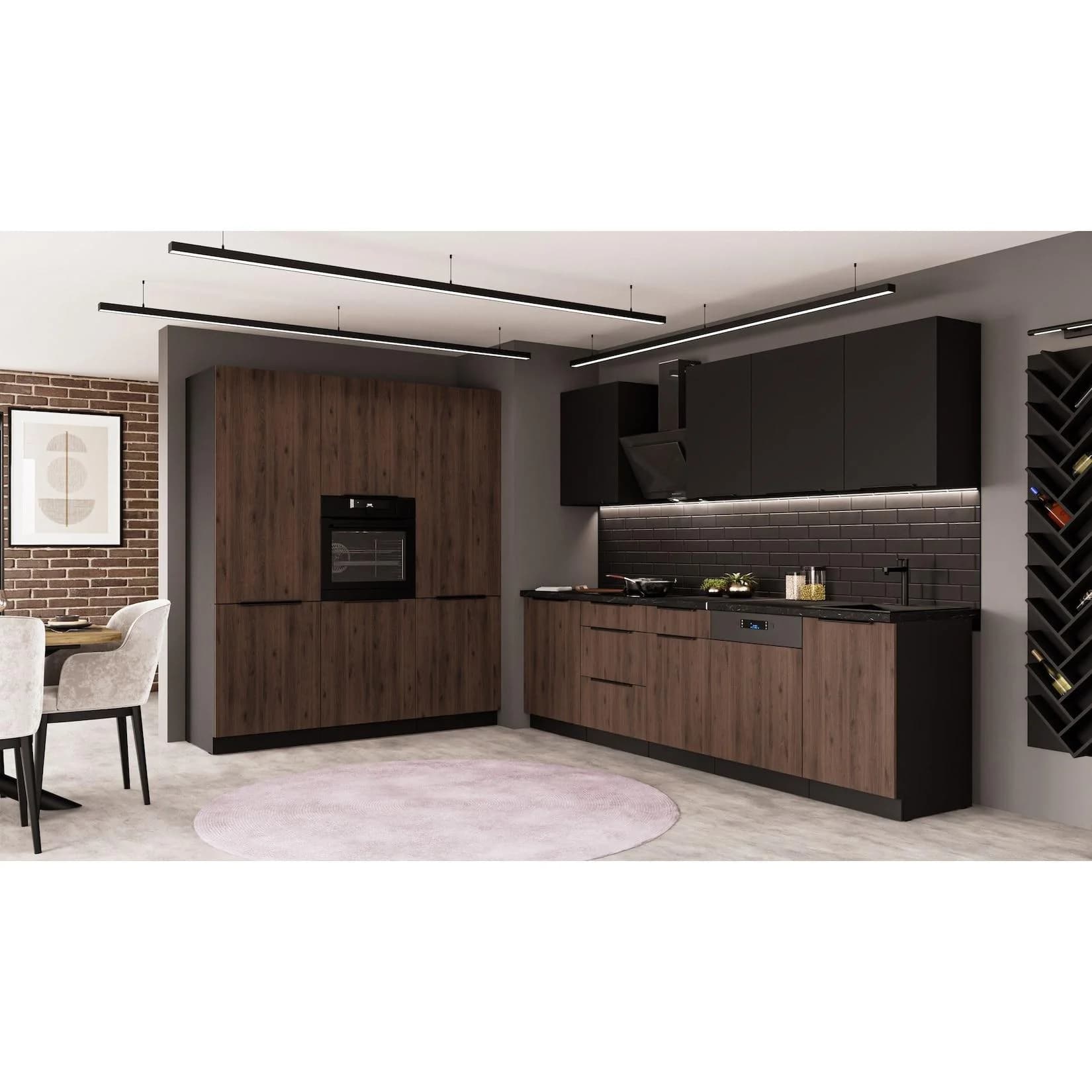 Küche MONZA SIENA 280 + 180 Einbauküche Nussbaum Schwarz Modern