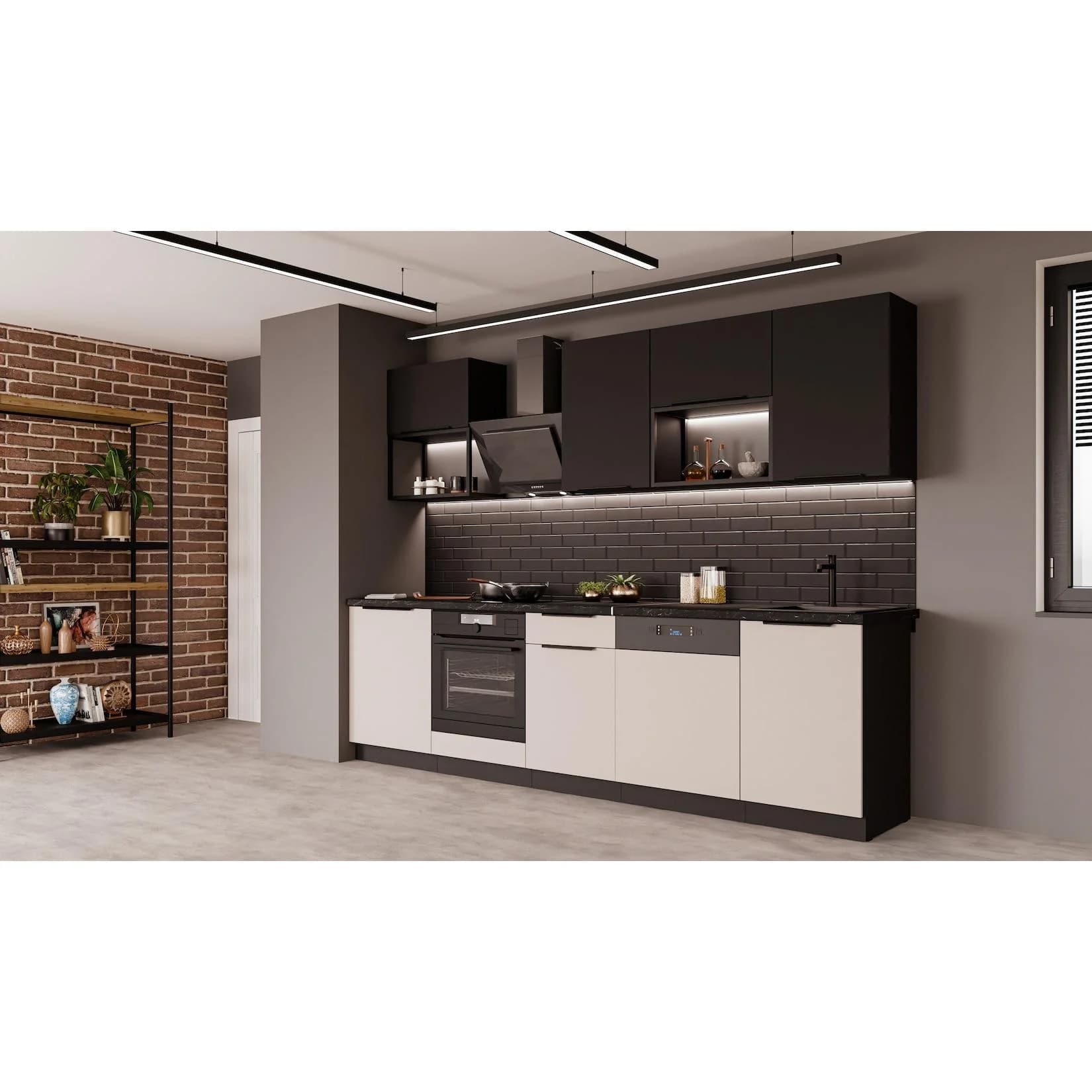 Küche ARONA + SIENA BASIC LOFT 280 cm Kaschmir Schwarz