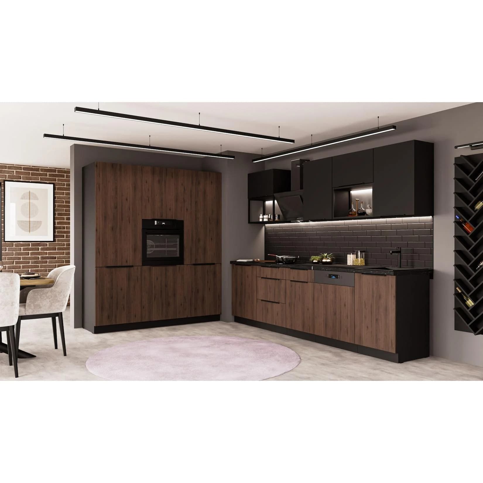 Küche MONZA SIENA LOFT 280 + 180 Nussbaum Schwarz