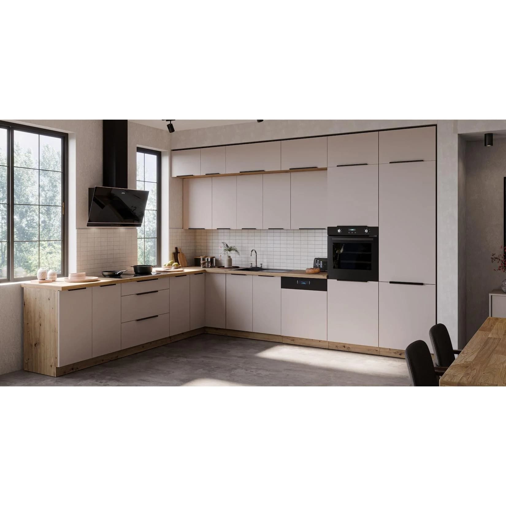 Winkelküche SOLANO 290x350 Küchenzeile Eckküche Kaschmir Schwarz + Artisan