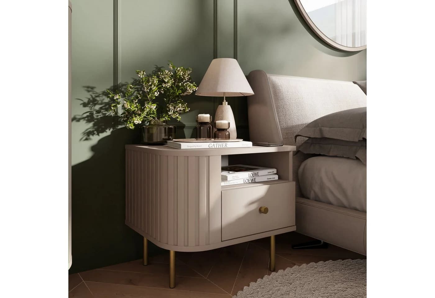 Küchen-Preisbombe Nachtschrank Ovalio Typ 801 Sandbeige Modern