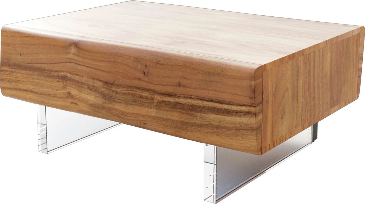 DELIFE Couchtisch New Live-Edge Akazie mit Schubladen