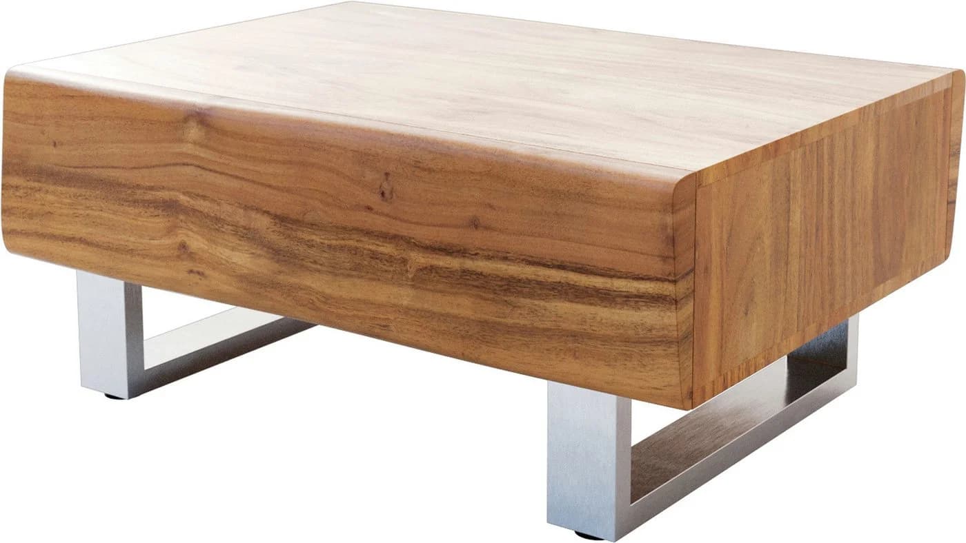 DELIFE Couchtisch New Live-Edge Akazie Natur 2 Schubladen Edelstahl - Bild 2
