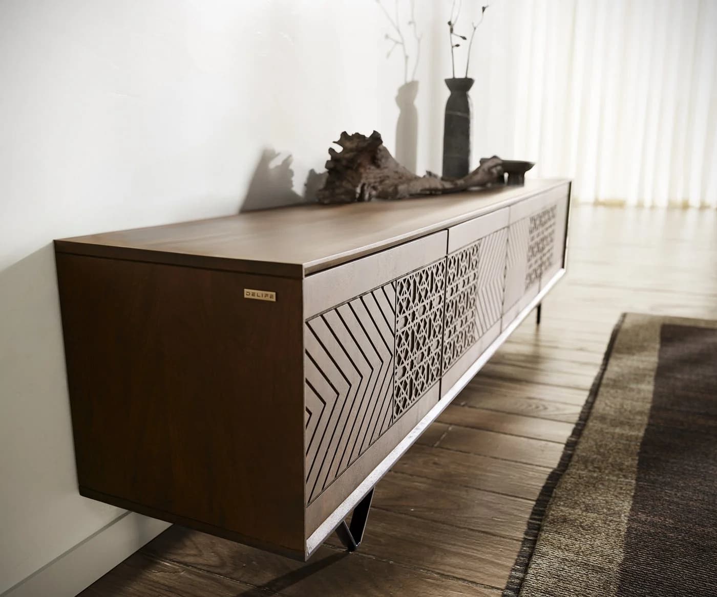 DELIFE Lowboard Manjula Mangoholz Dunkelbraun Schwarz - Bild 5