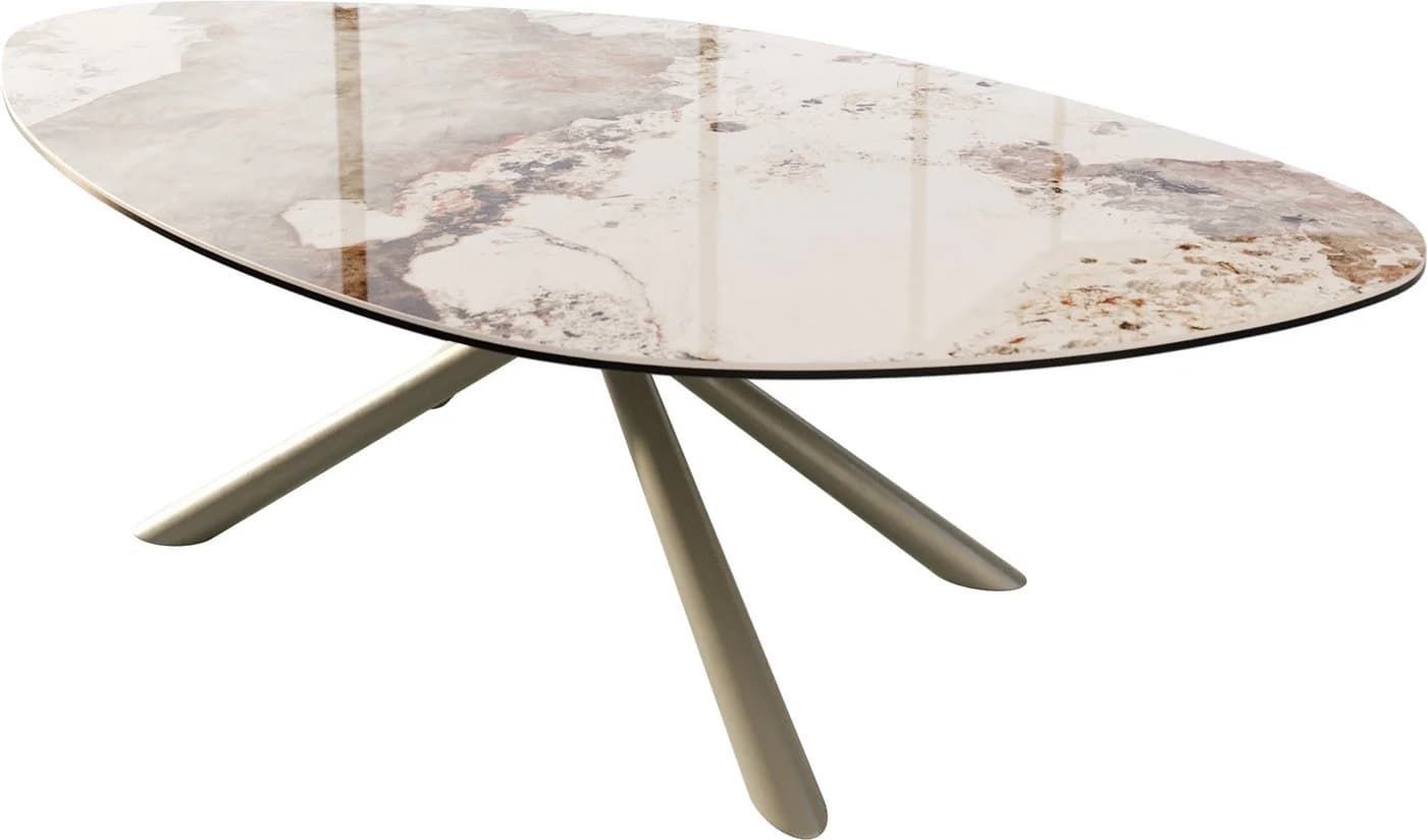 DELIFE Couchtisch Edge Organisch Keramik Weiß-Beige Titan-Effekt - Bild 2