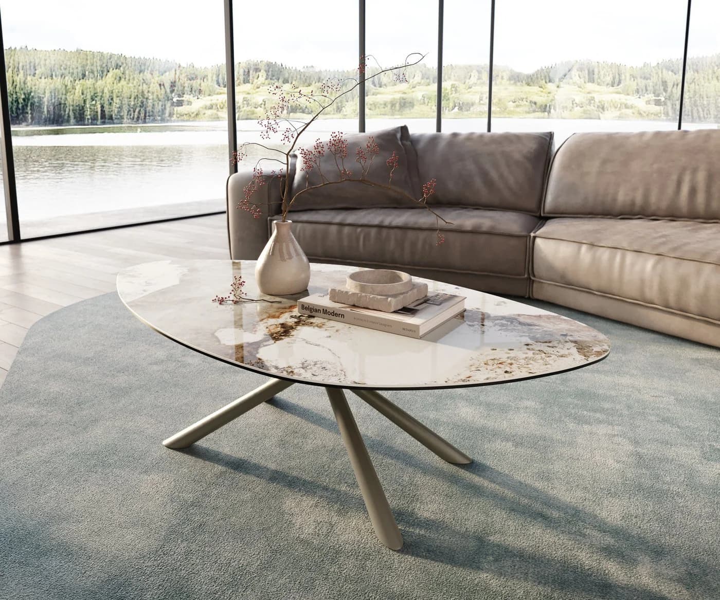 DELIFE Couchtisch Edge Organisch Keramik Weiß-Beige Titan-Effekt - Bild 3
