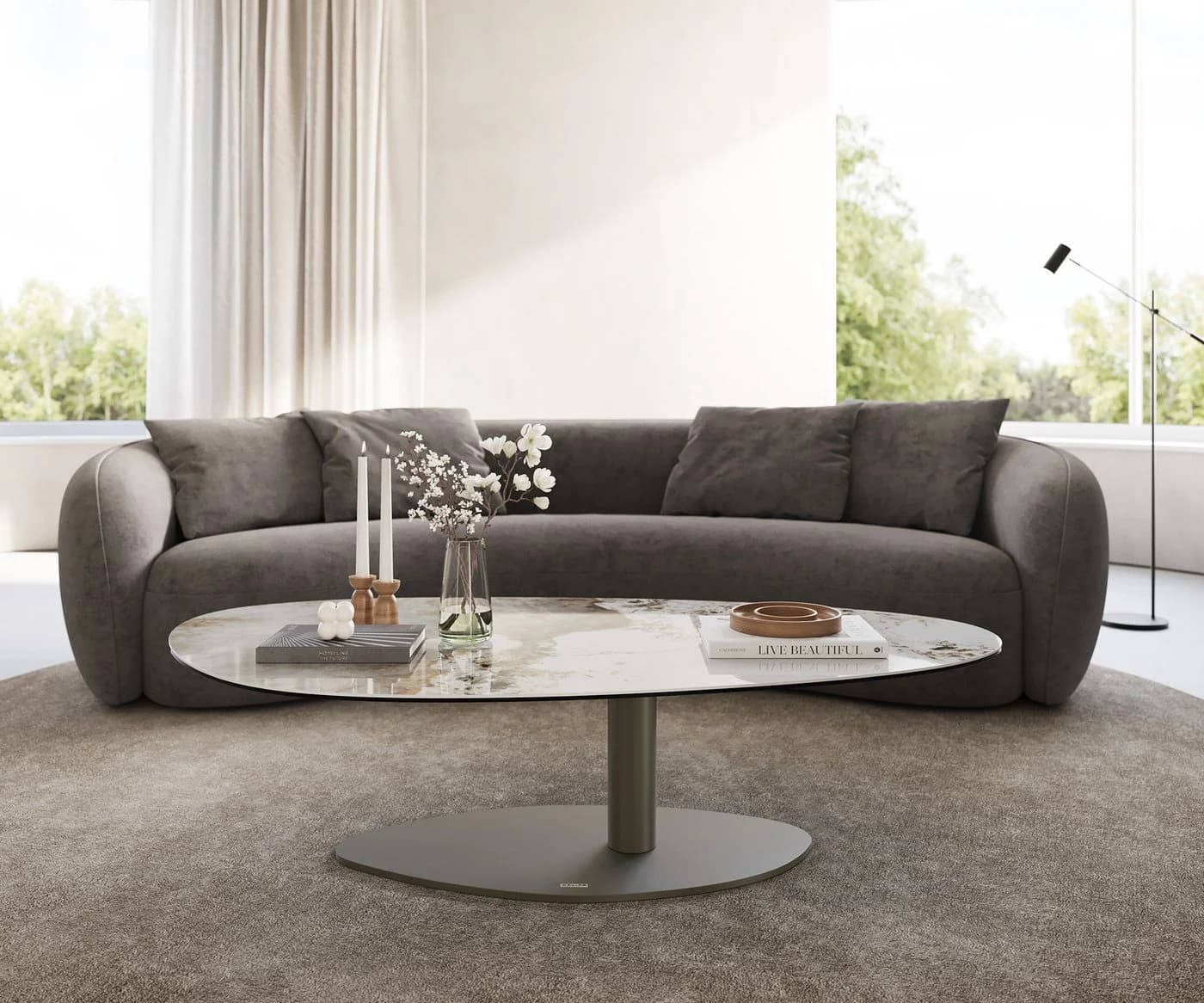 DELIFE Couchtisch Edge Oval Weiß-Beige Titan - Bild 3