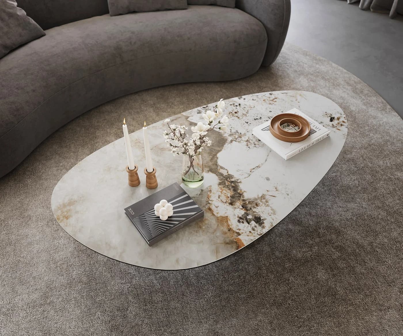 DELIFE Couchtisch Edge Oval Weiß-Beige Titan - Bild 5