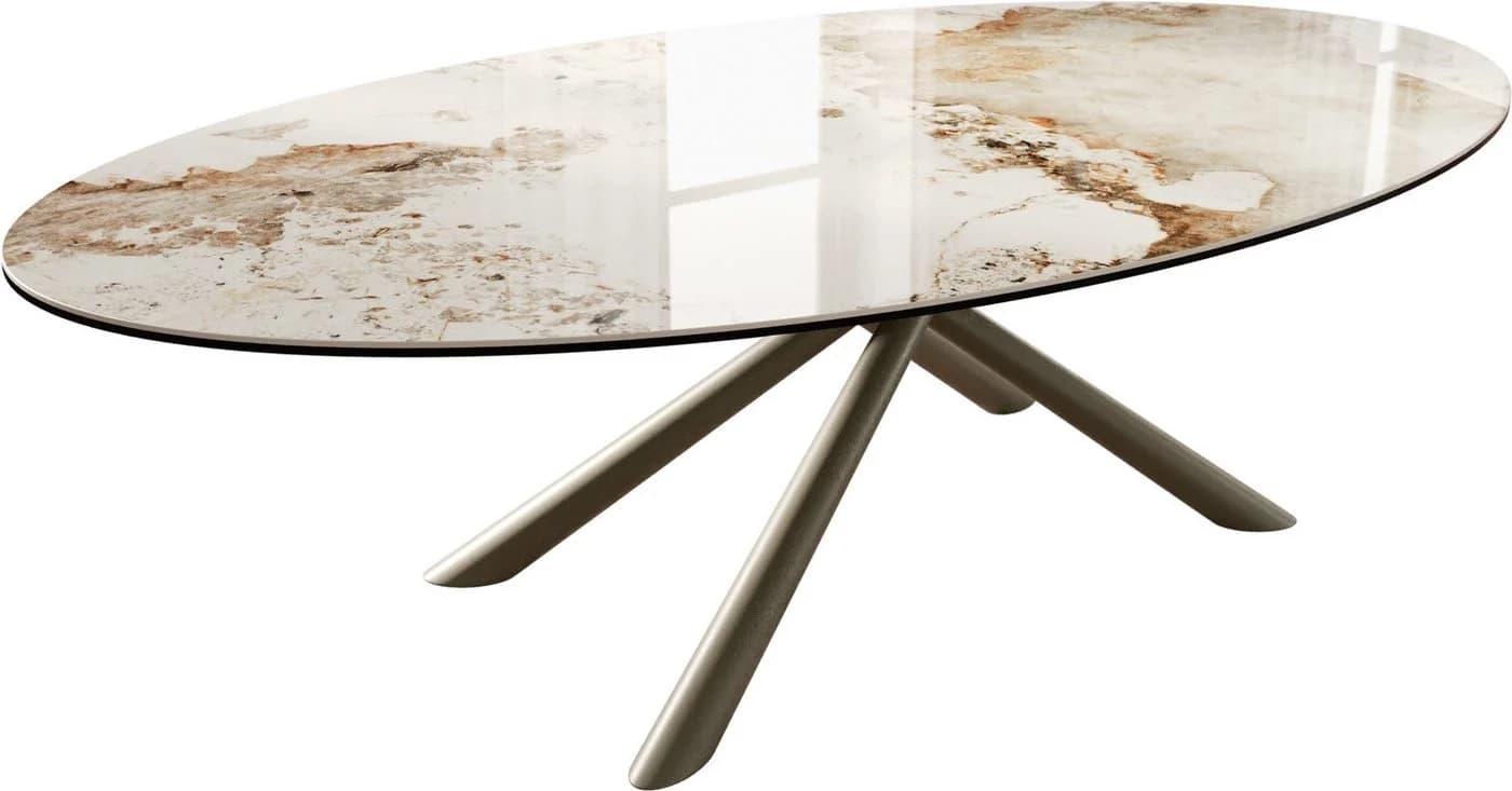 DELIFE Couchtisch Edge Oval Keramik Weiß-Beige Titan-Effektfinish - Bild 2