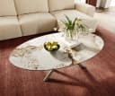 DELIFE Couchtisch Edge Oval Keramik Weiß-Beige Titan-Effektfinish Bild 5