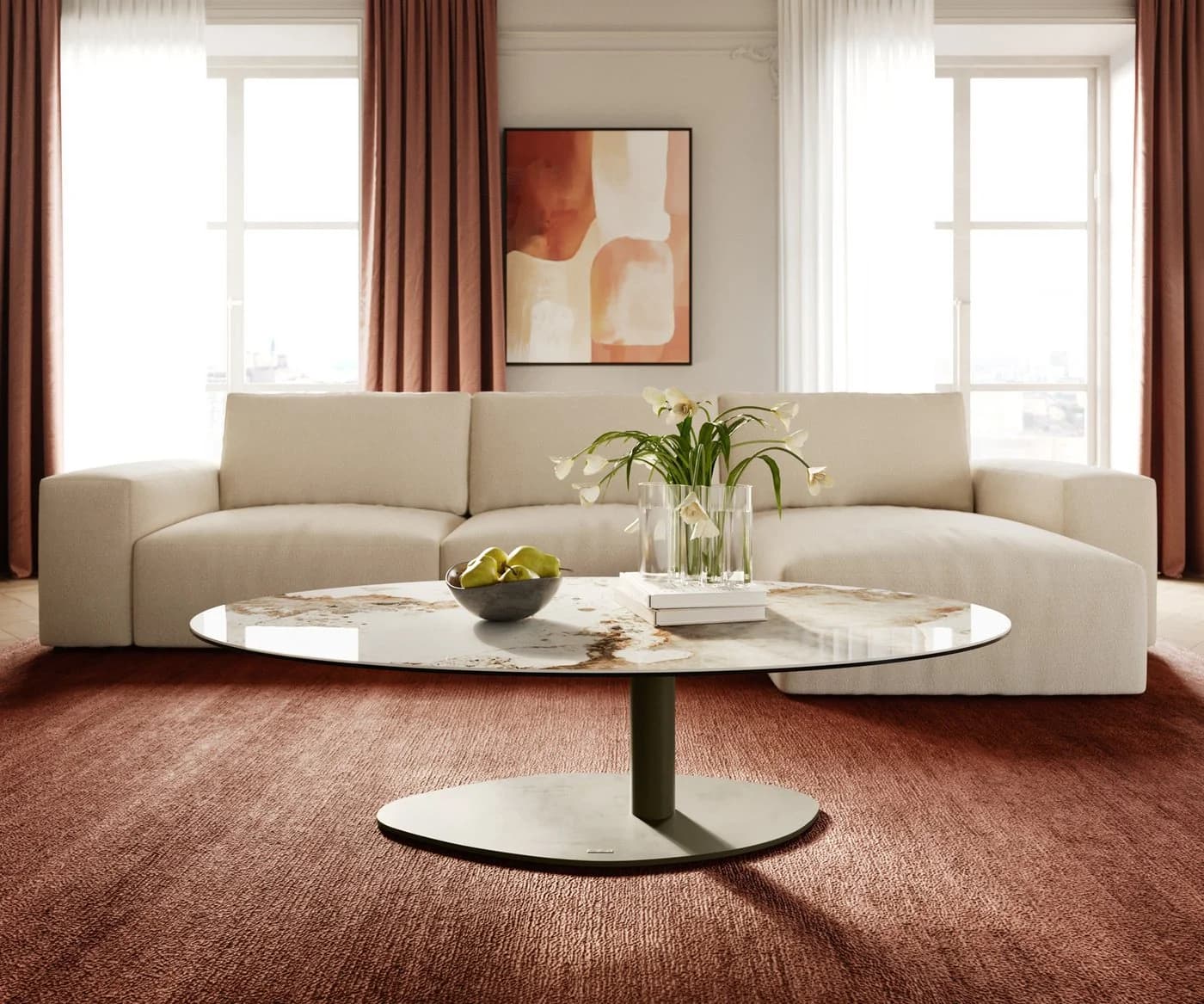 DELIFE Couchtisch Edge Oval Keramik Minas Melange Vibany Metall Effektfinish Titan - Bild 3