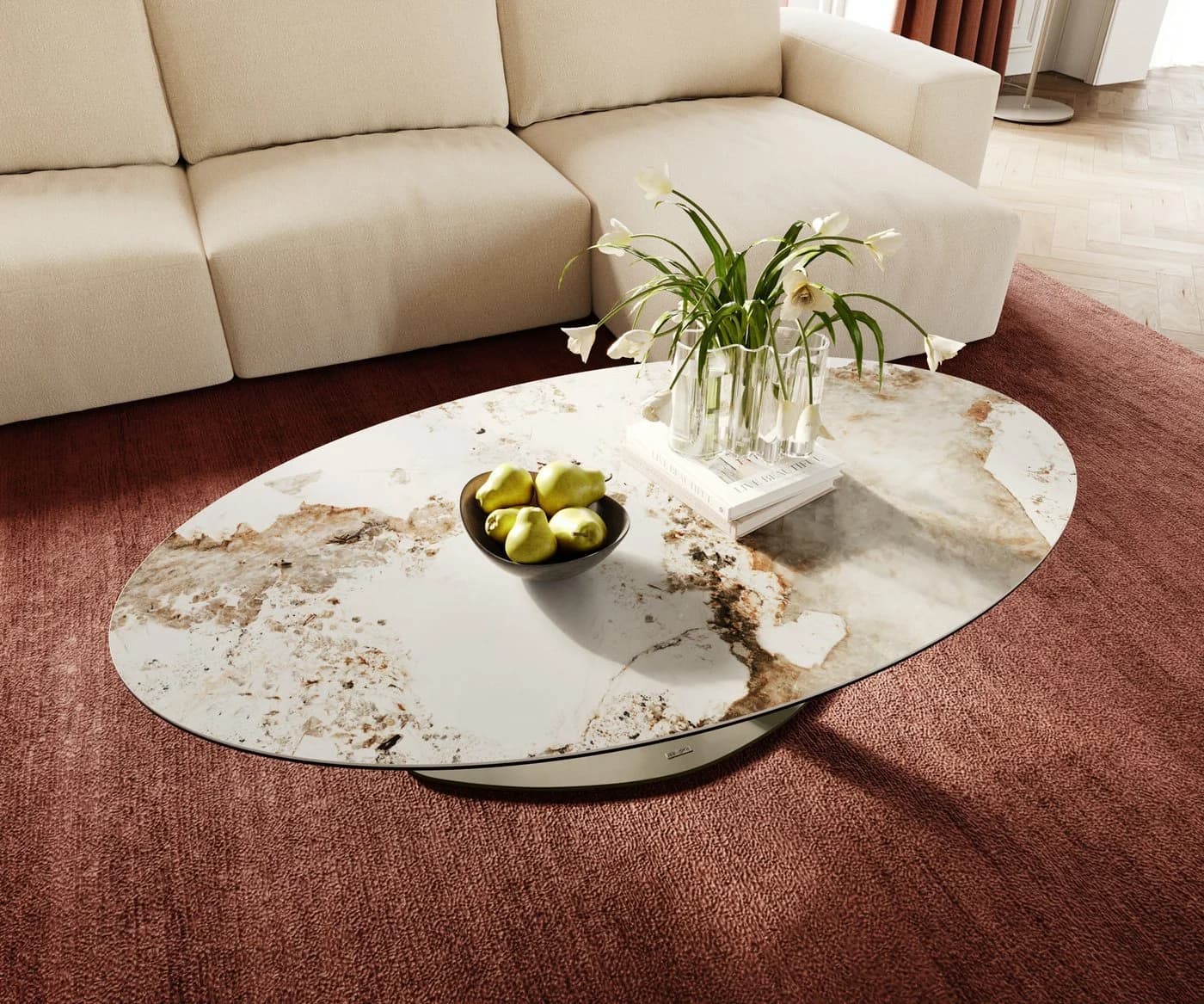 DELIFE Couchtisch Edge Oval Keramik Minas Melange Vibany Metall Effektfinish Titan - Bild 5