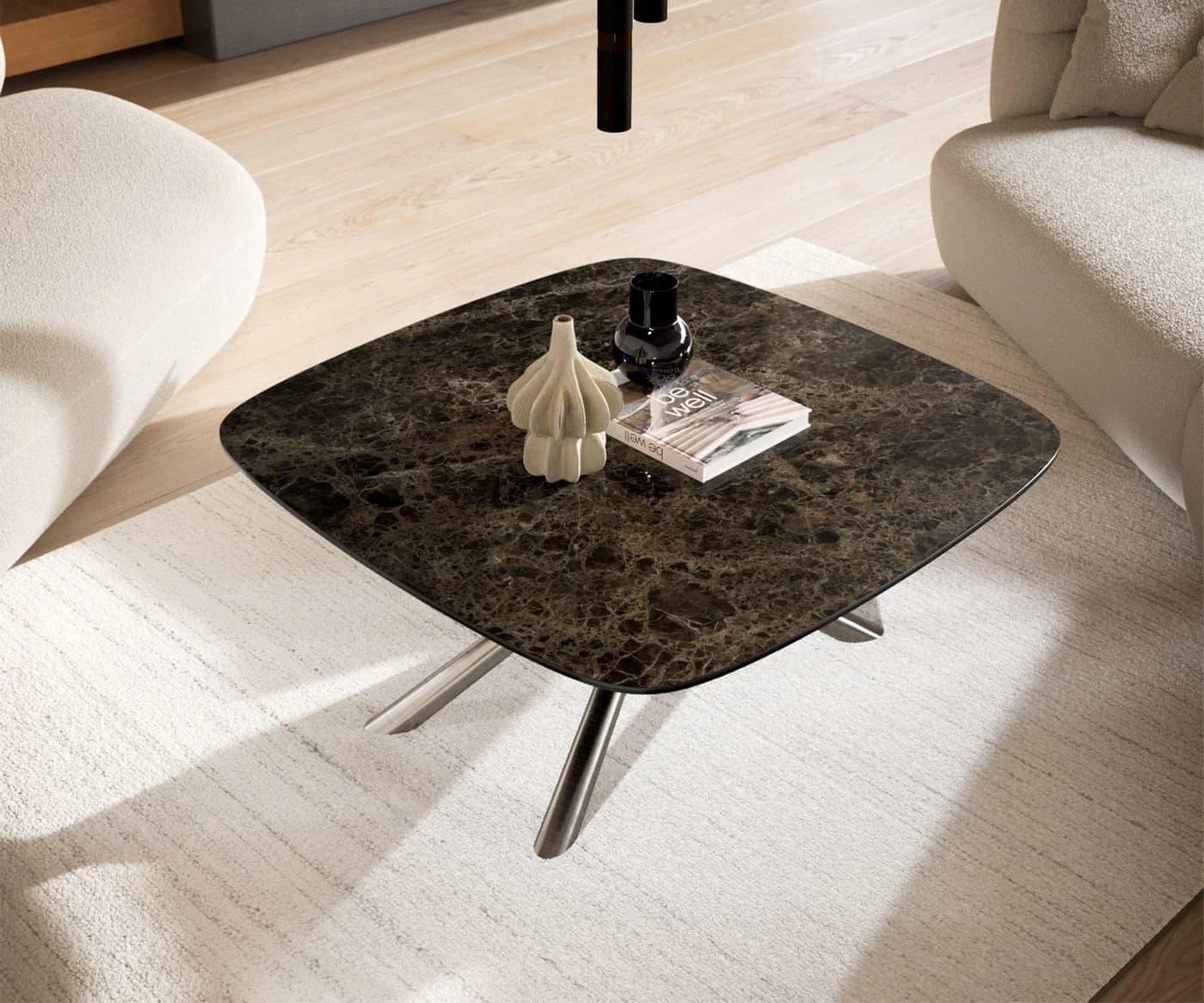 DELIFE Couchtisch Edge Boot 90x90 cm Keramik Dunkelbraun Silber - Bild 5