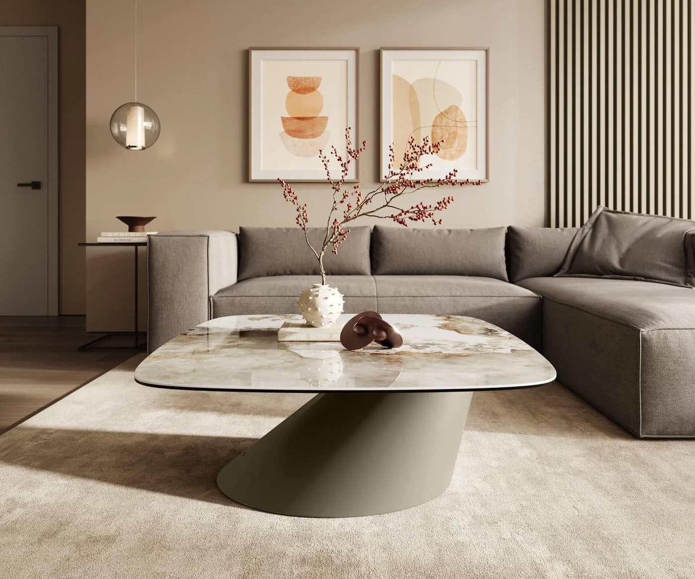 DELIFE Couchtisch Edge Boot Keramik Weiß-Beige Titan - Bild 3