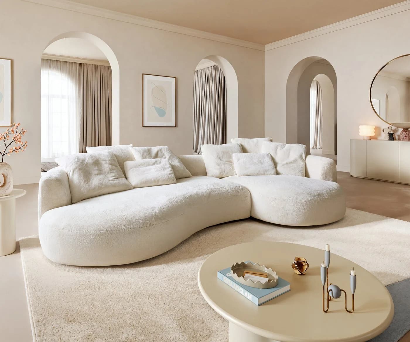 DELIFE Big-Sofa Edina Plüsch Creme-Weiß - Bild 2