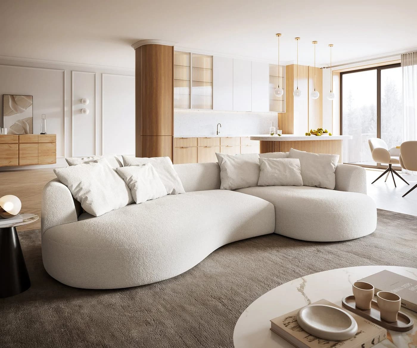 DELIFE Big-Sofa Edina Beige Bouclé Soft mit Récamiere - Bild 2