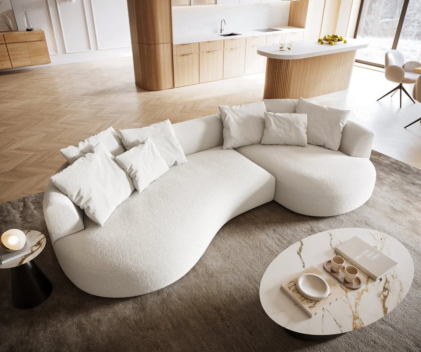 DELIFE Big-Sofa Edina Beige Bouclé Soft mit Récamiere - Bild 4